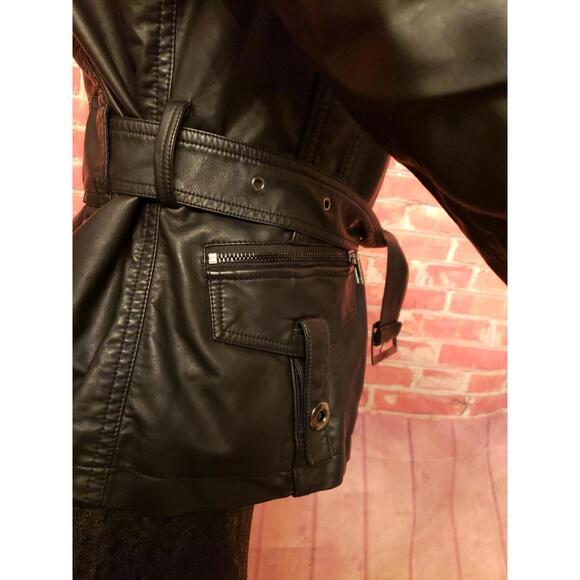Lapis Size L Black Moto Women’s Jacket Zippered & Belted Vegan leather #C - Picture 5 of 11